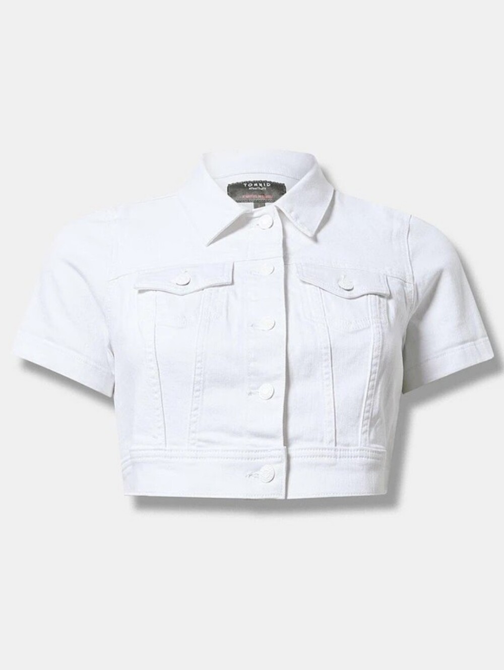 Torrid Womens White Cropped Button Up Short Sleeved Denim Trucker Jacket Size 3X